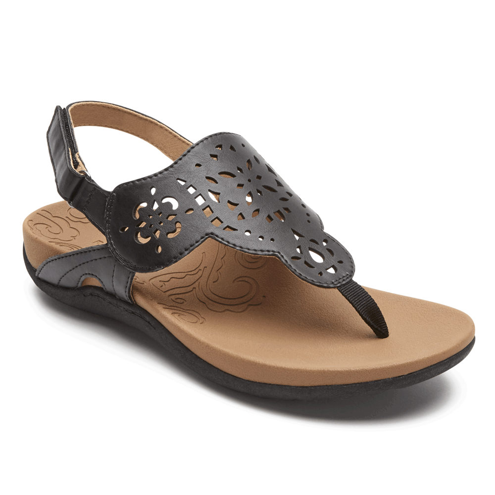 Womens Sandals - Rockport Ridge Circle Cutout Thong - Black - XLSP73801